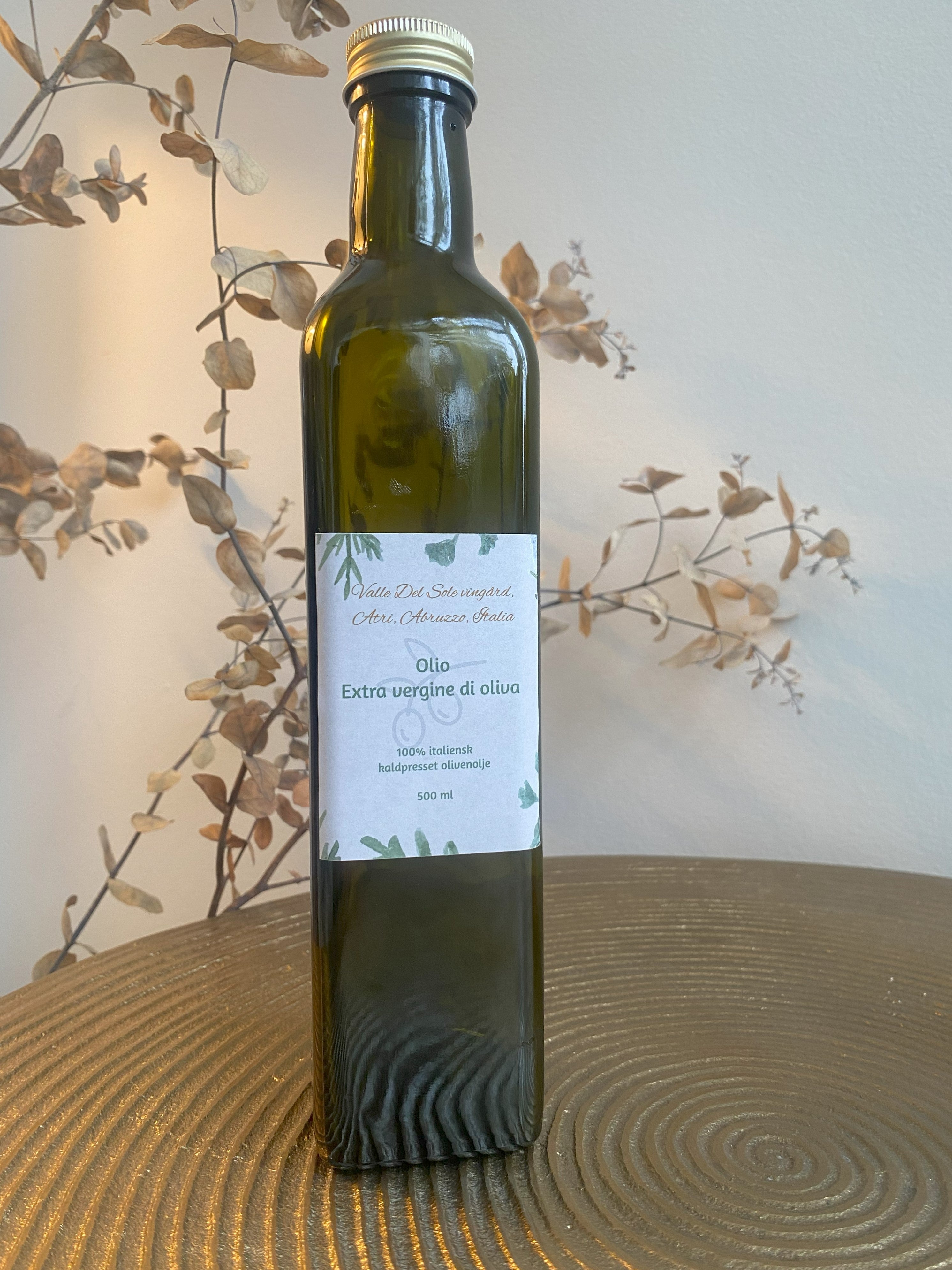 Gårdens grovfiltrerte Extra Virgin Olivenolje – 0,5 liter.